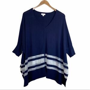 Charming Charlie blue white nautical stripe dolman short sleeve sweater large